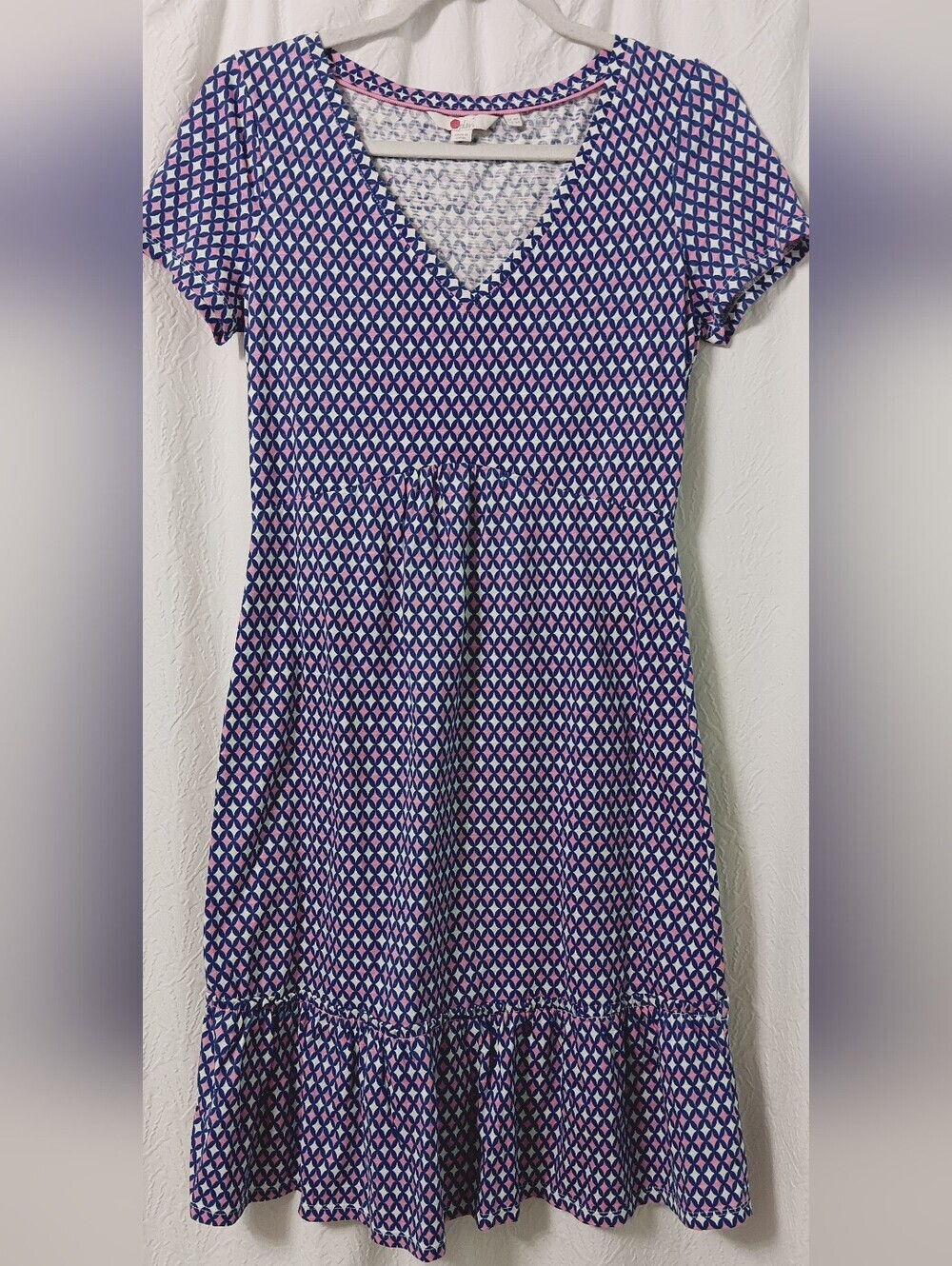 EUC Boden Vivid Geometric V-Neck Tiered Dress - Blue & Pink Size 4P